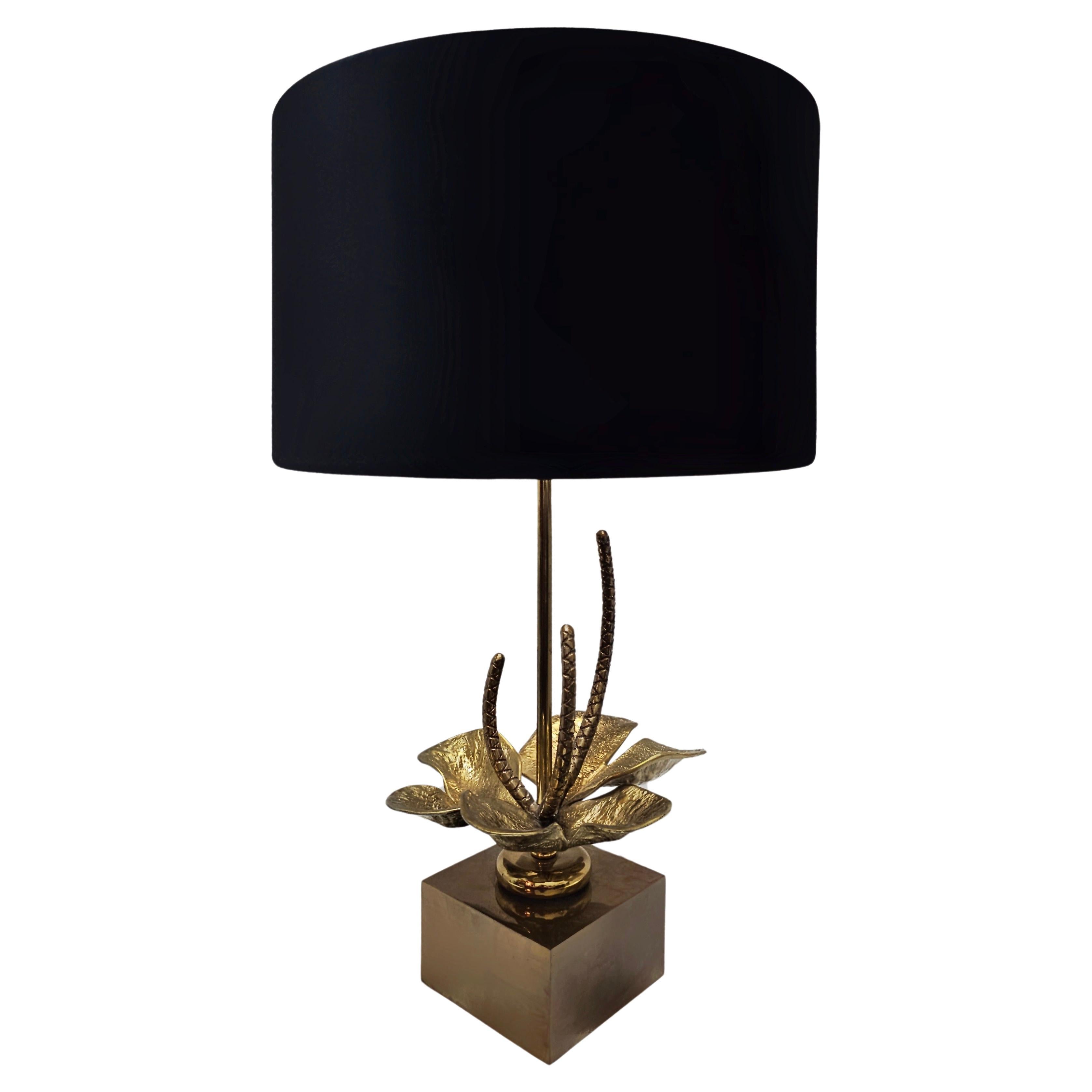 Nenuphar Lilly Table Lamp in Bronze and Brass by Maison Charles, France 1960s