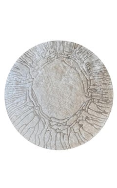 Neo, 8 Ft Round Hand-Tufted Bamboo Silk Rug, Beige, Stone-Tone Pattern