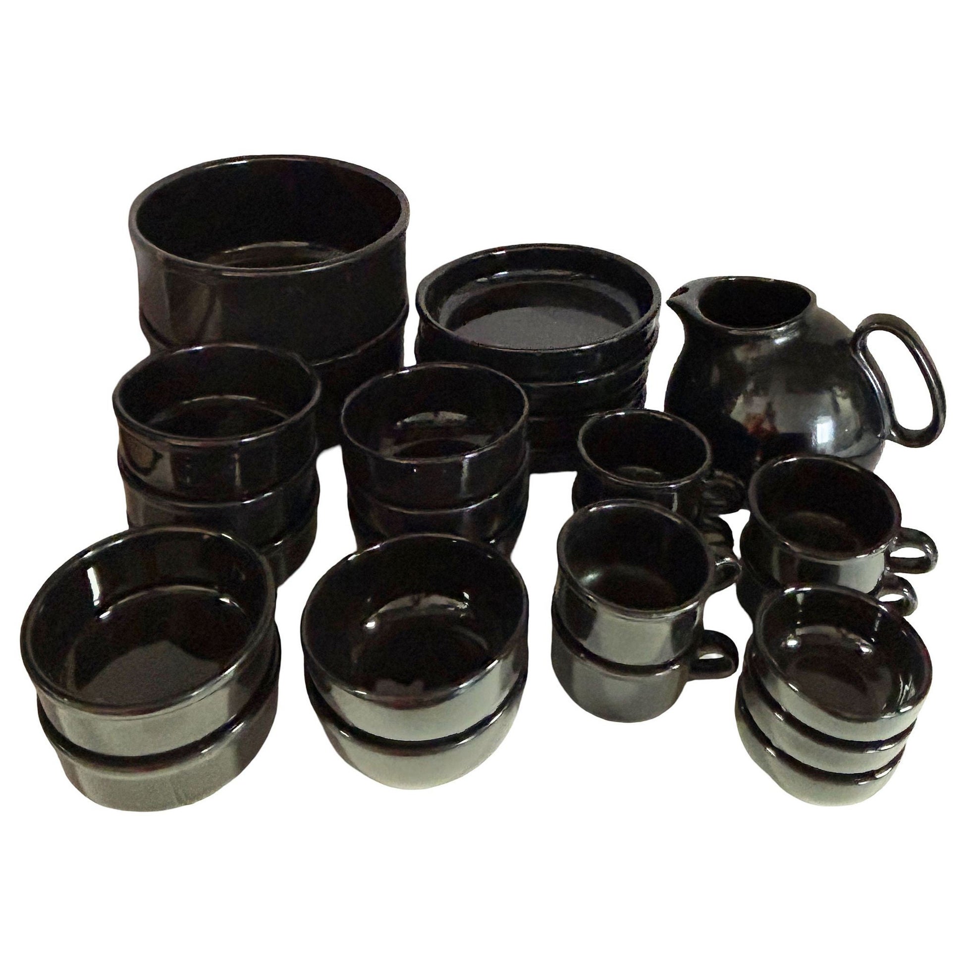 Neo Art Deco Black Bowl & Coffee Mug 26 Piece Serverware Set by Waechtersbach