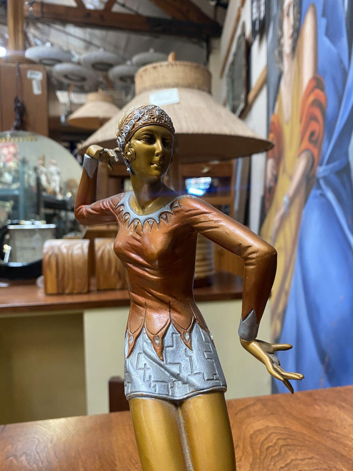 American Neo Art Deco Copper-Tone Female Dancer Statue Dancer by Biess For Sale
