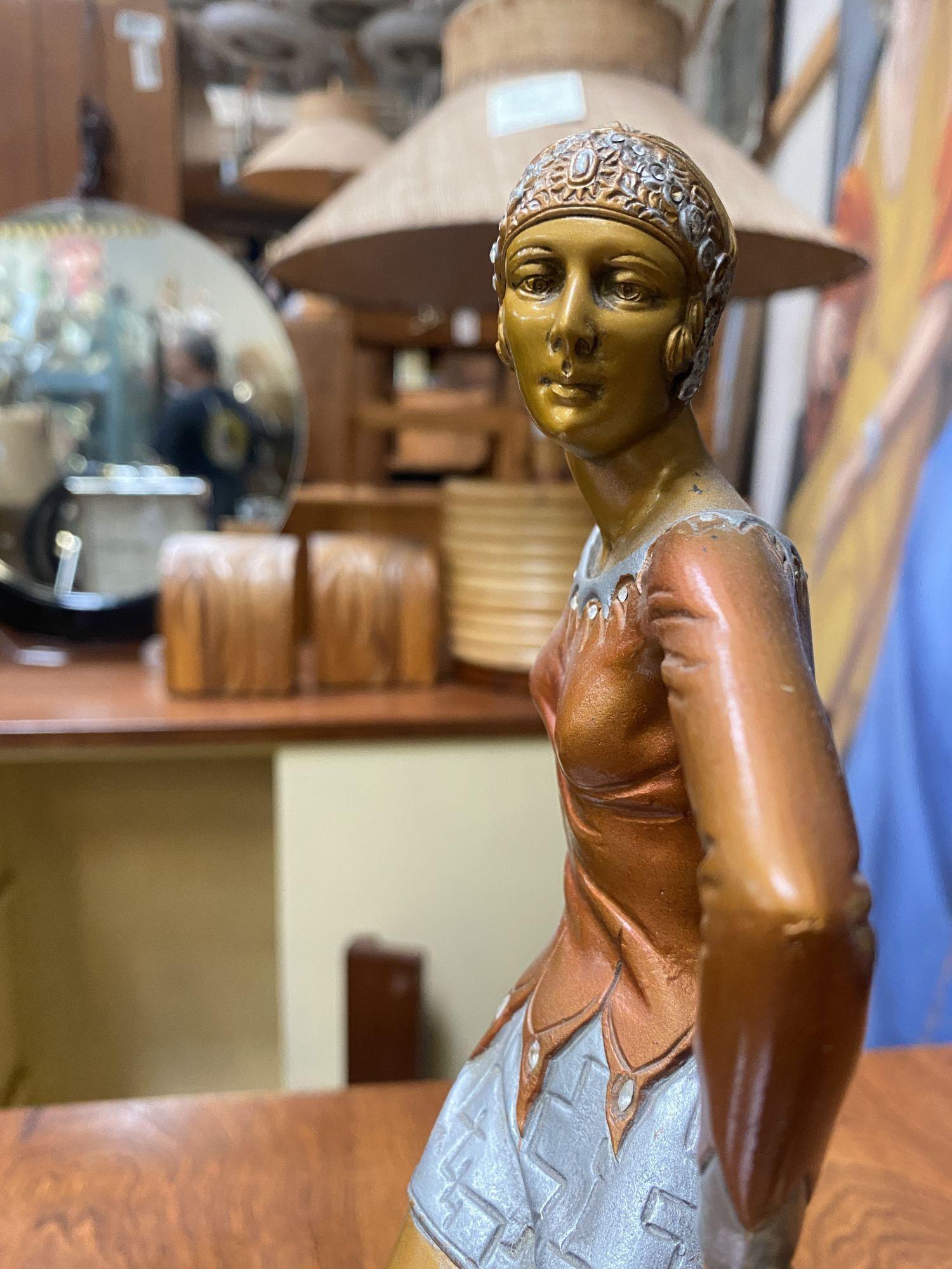 Late 20th Century Neo Art Deco Copper-Tone Female Dancer Statue Dancer by Biess For Sale