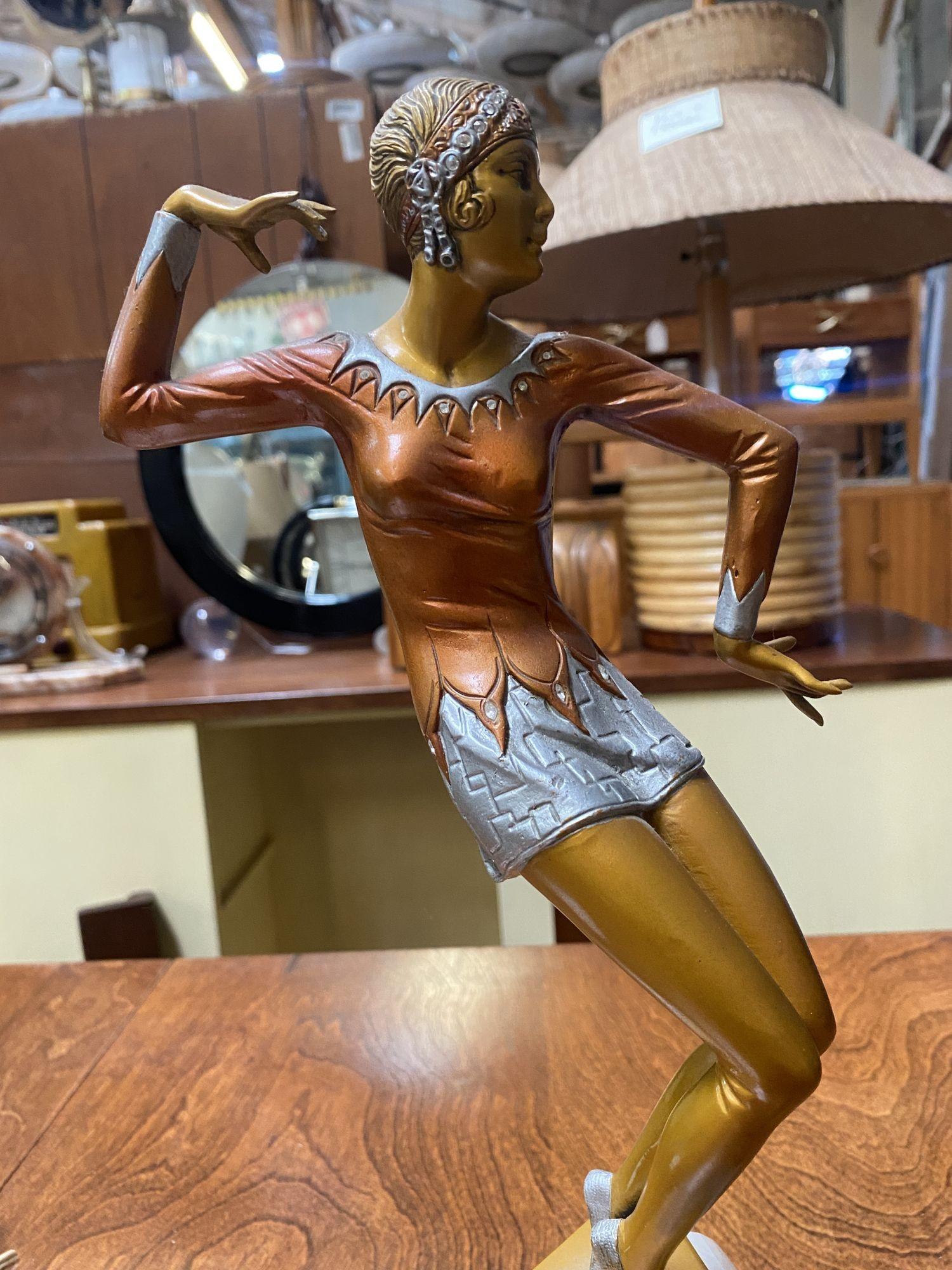 Metal Neo Art Deco Copper-Tone Female Dancer Statue Dancer by Biess For Sale