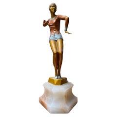 Kupferfarbene weibliche Tänzerin-Statue einer Tänzerin im Neo-Art déco-Stil von Biess