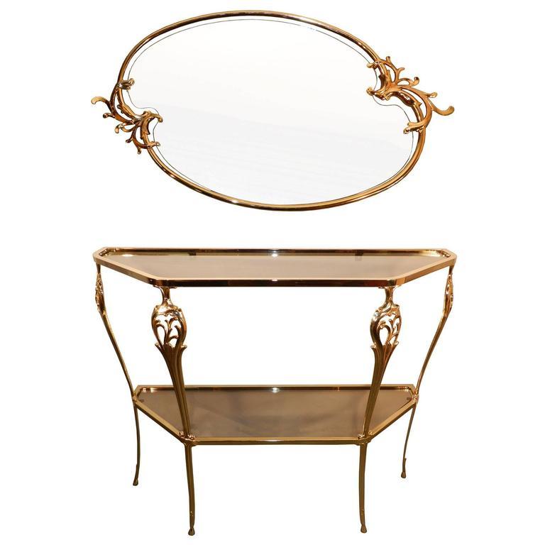 Neo Baroque Gilt Metal Console and its Mirror, circa 1980 In Good Condition For Sale In Saint-Ouen, FR