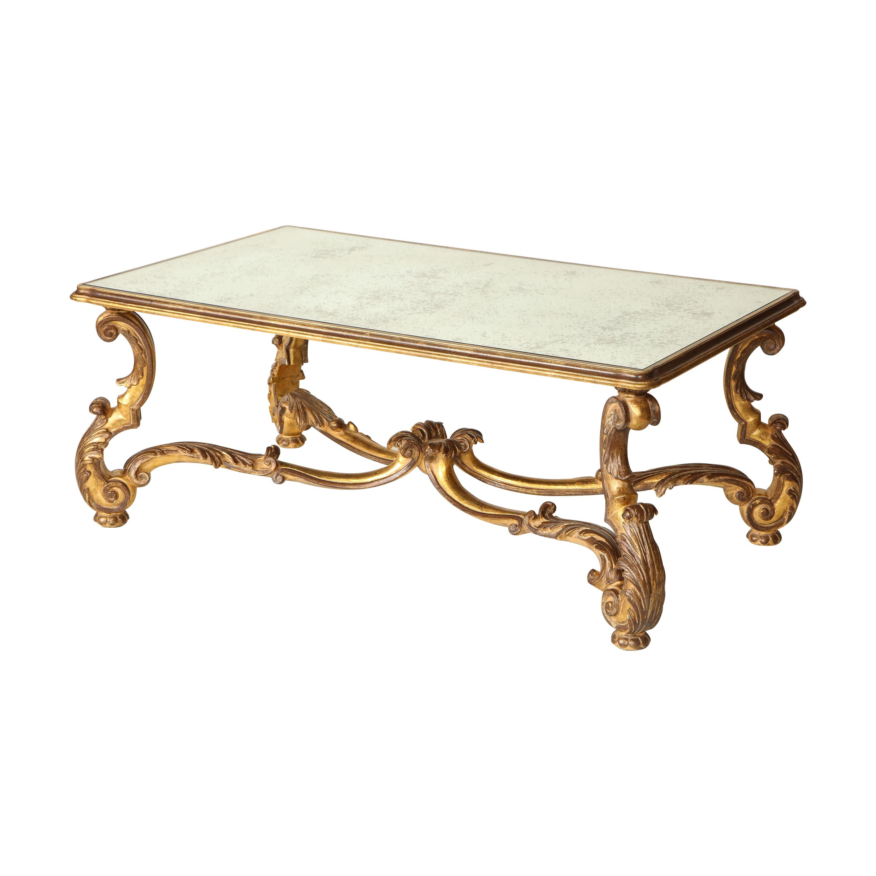 Neo-Baroque Giltwood and Mirror Coffee Table