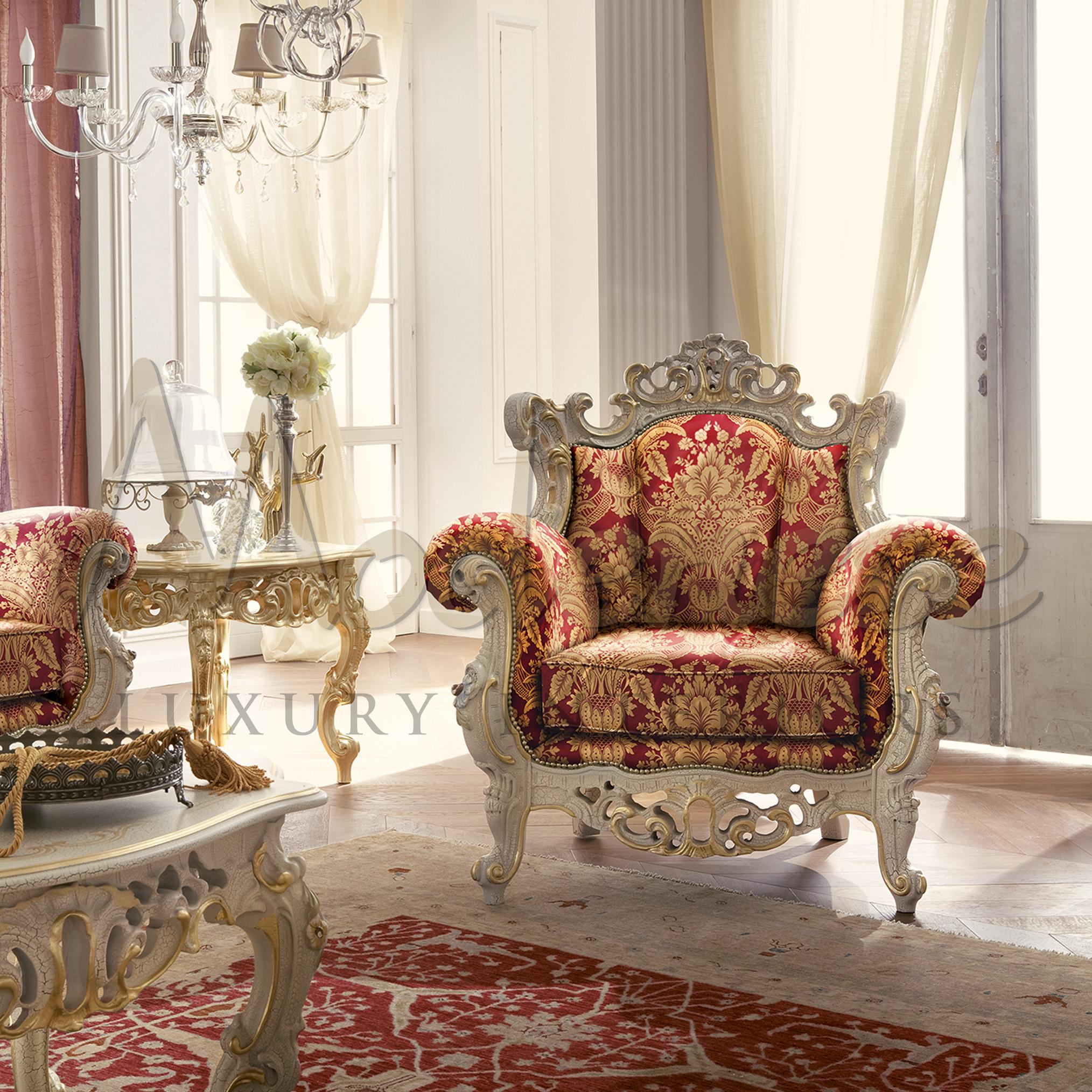Neo-Baroque- Thronsessel in weißer Oberfläche und gepolstertem Stoff (Rokoko) im Angebot