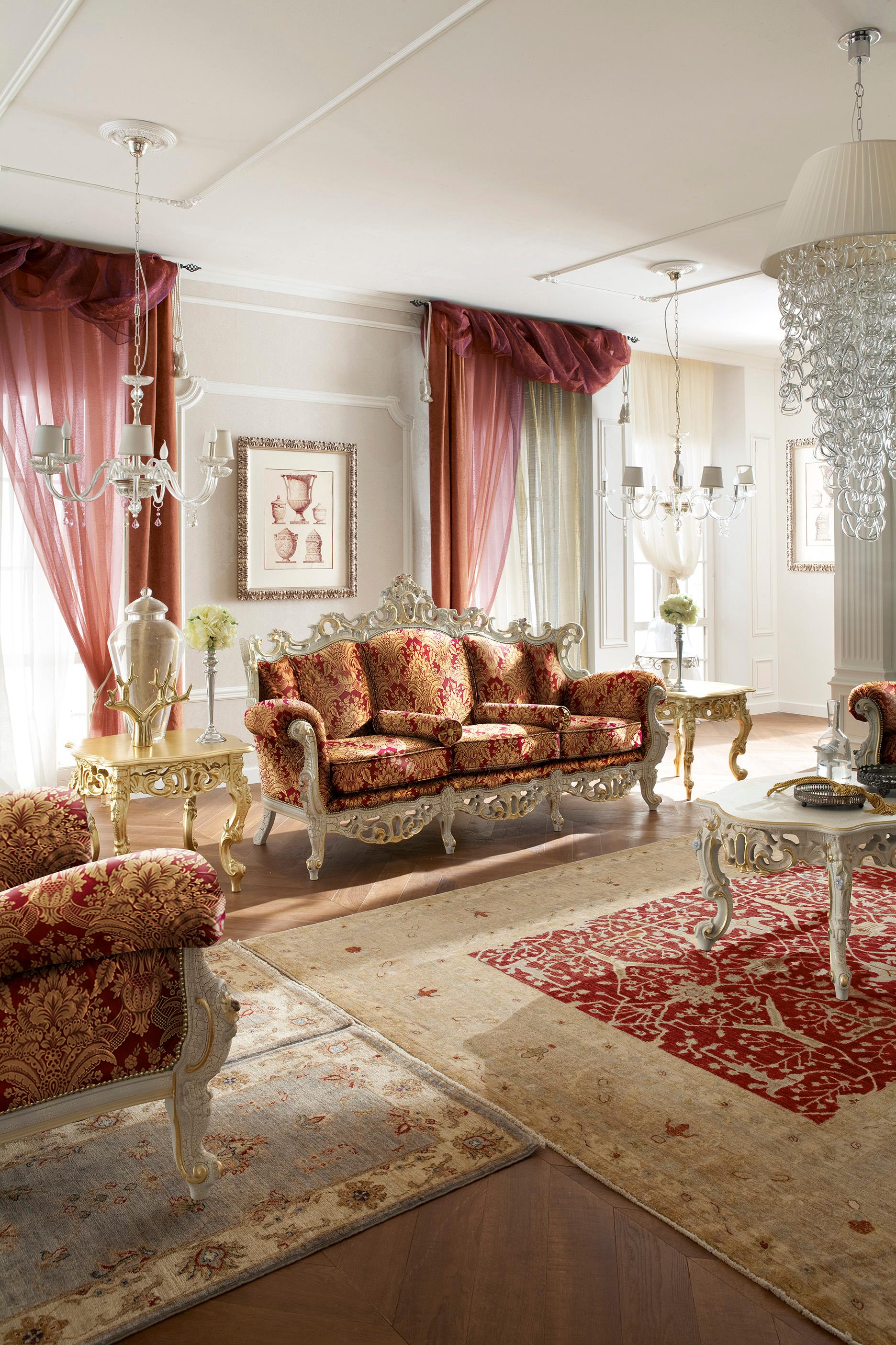 Neo-Baroque- Thronsessel in weißer Oberfläche und gepolstertem Stoff (Appliqué) im Angebot