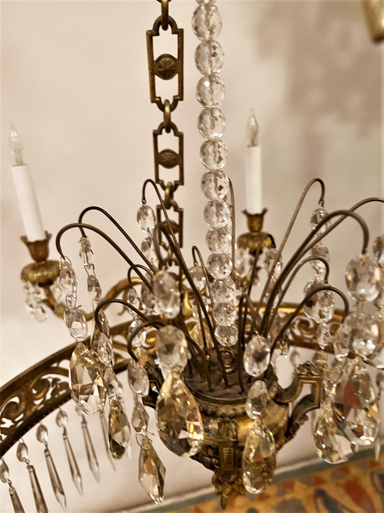 French Neo-Classic 8-Light Gilt Bronze & Crystal Chandelier, France, Circa:1830 For Sale