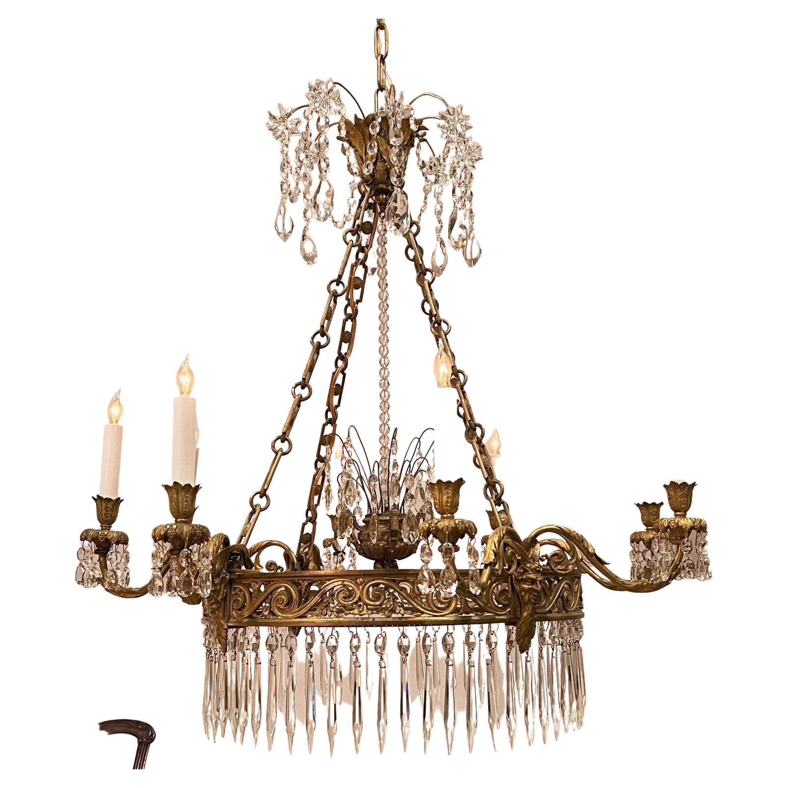 Neo-Classic 8-Light Gilt Bronze & Crystal Chandelier, France, Circa:1830 For Sale