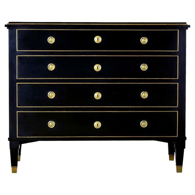 European Rococo Chair Rococo Style 4 Drawer Midnight Black Nightstands For Sale at 1stDibs