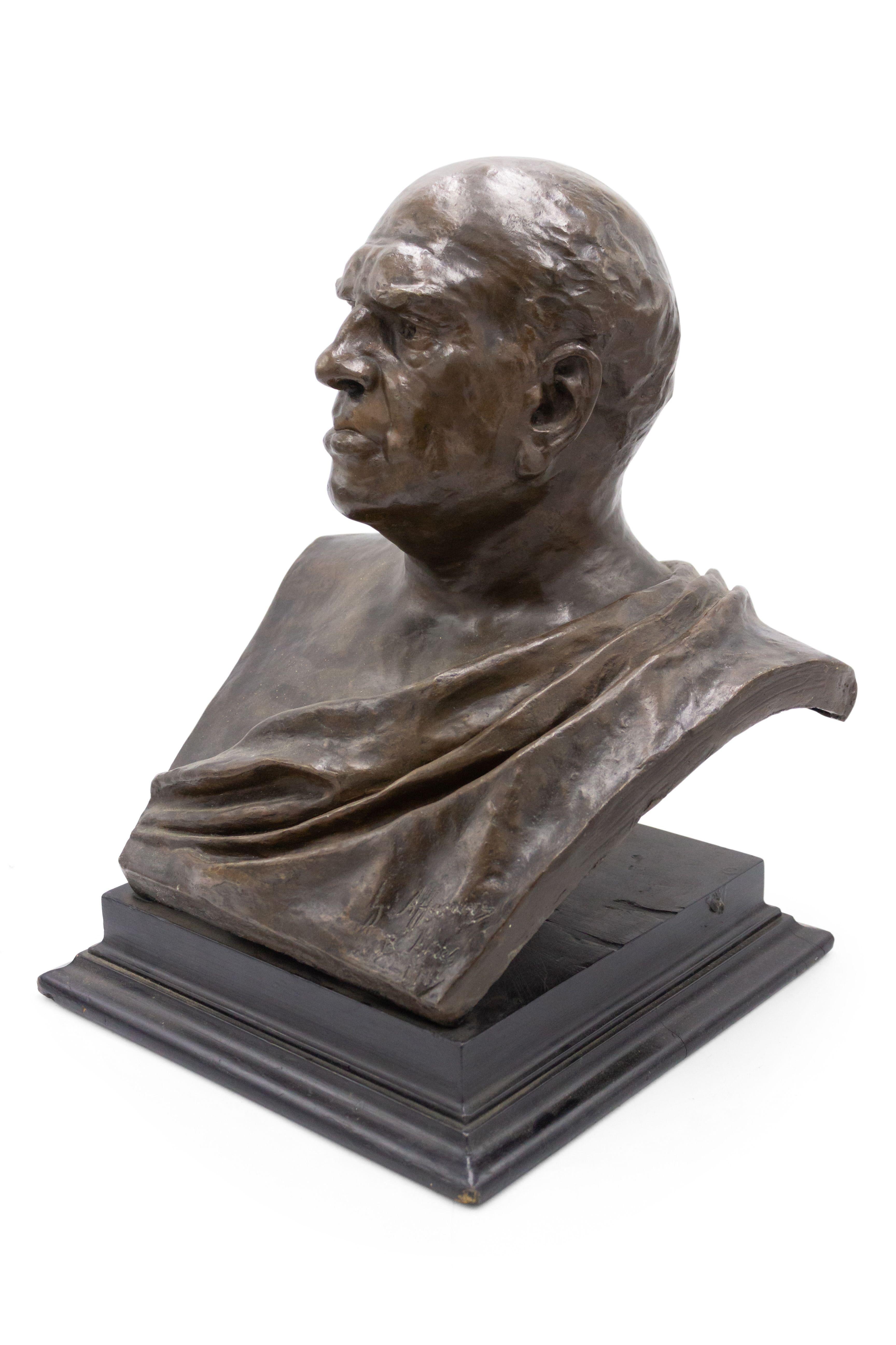 Sconosciuto Busto neoclassico in bronzo di uomo toga in vendita