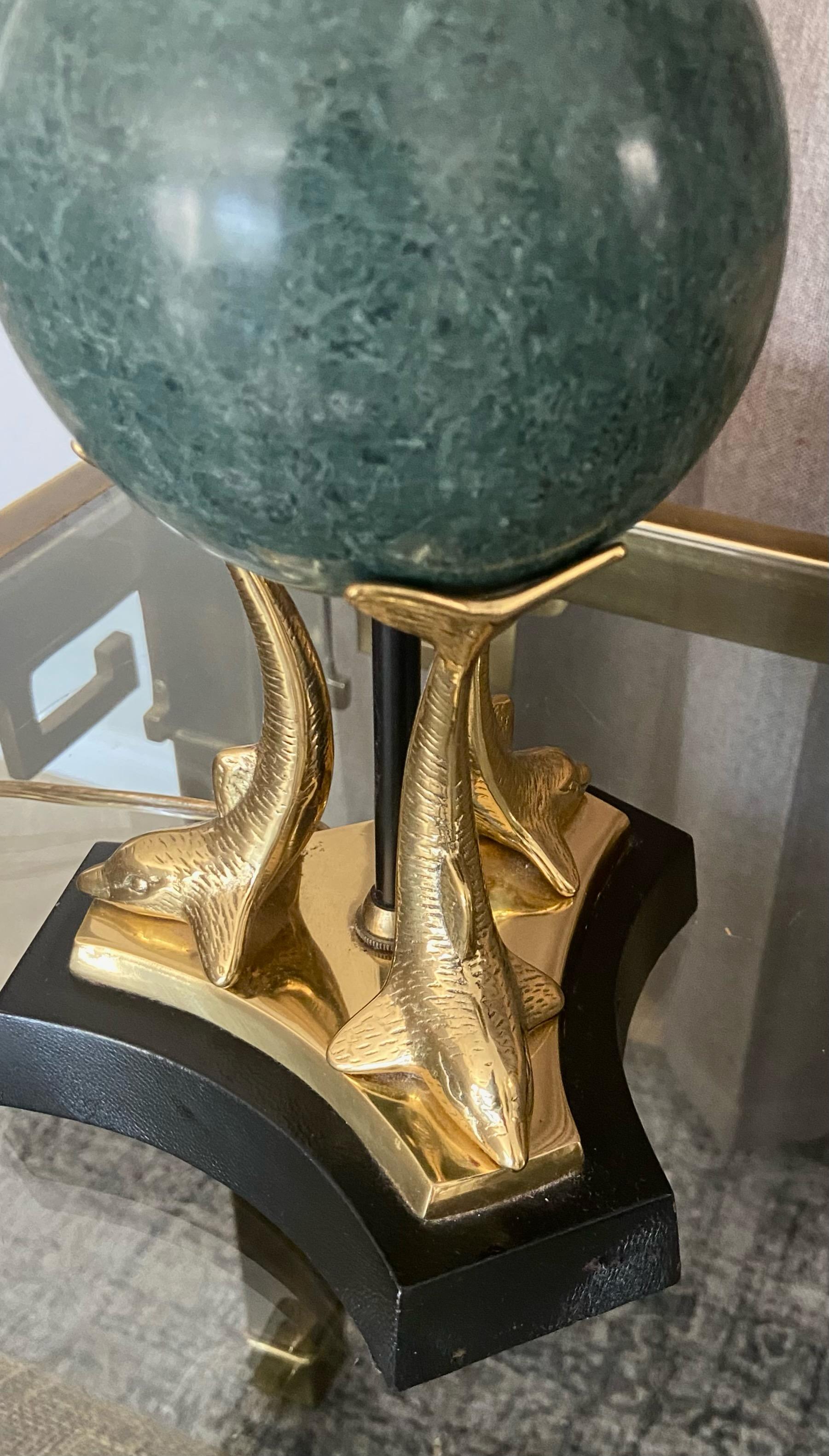 European Neo Classic Dolphin Brass Marble Library Table Table For Sale