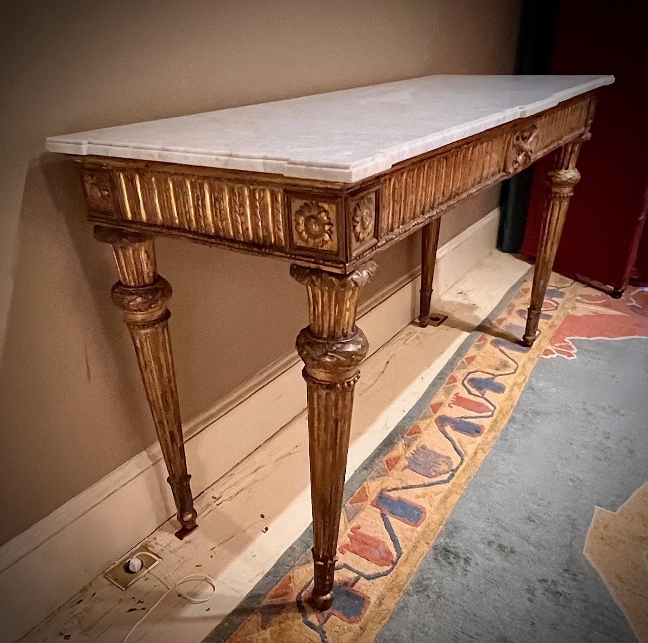 Neoclassical Neo-Classic Giltwood & Marble Top Console Table, Italy, Circa:1795 For Sale