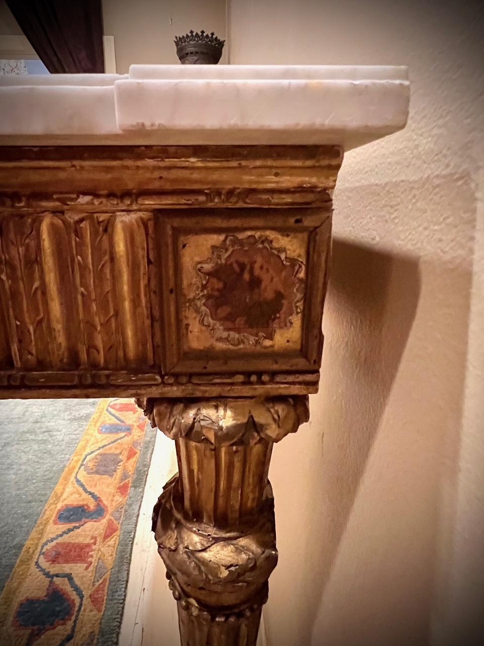 18th Century Neo-Classic Giltwood & Marble Top Console Table, Italy, Circa:1795 For Sale