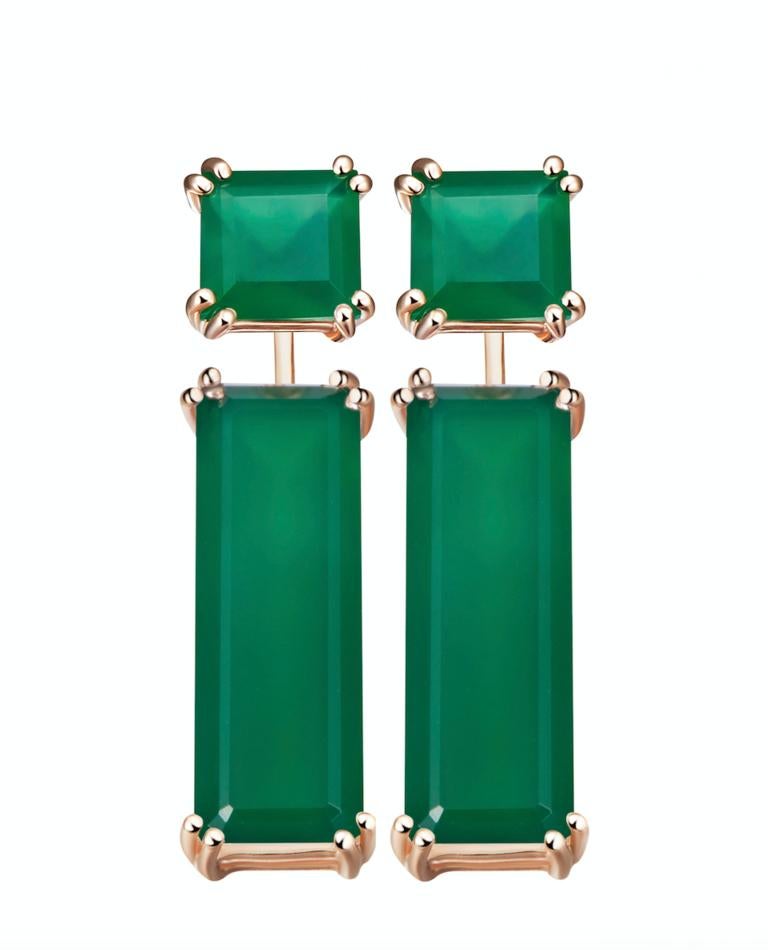 Women's or Men's Hestia Modern Green Agate Princess Cut Sophia Stud Earrings For Sale