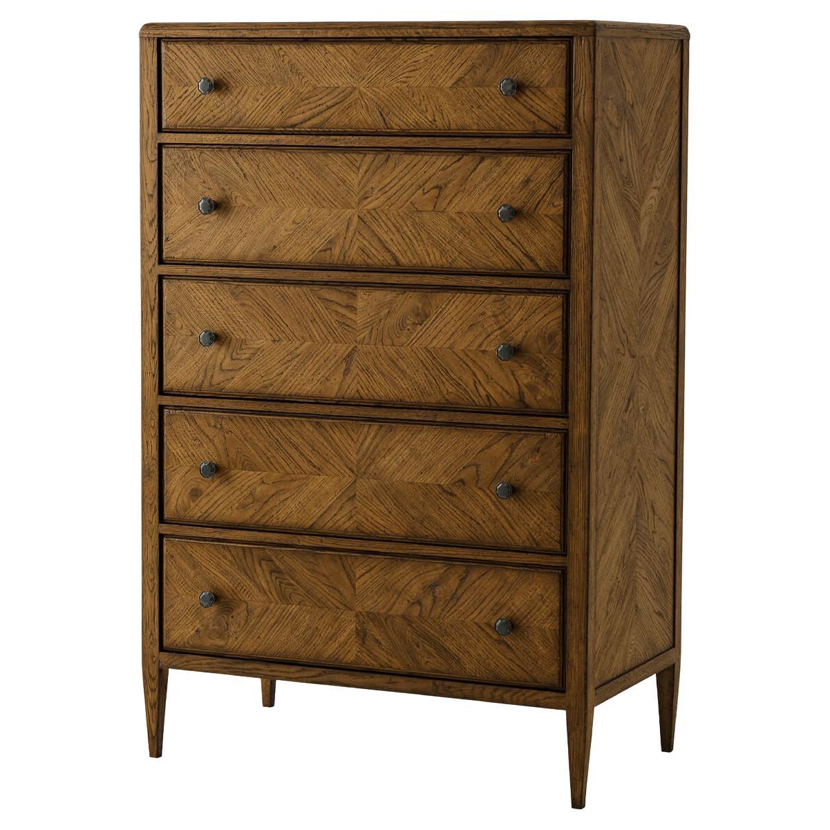 Neo Classic Oak Tall Dresser, Dark For Sale