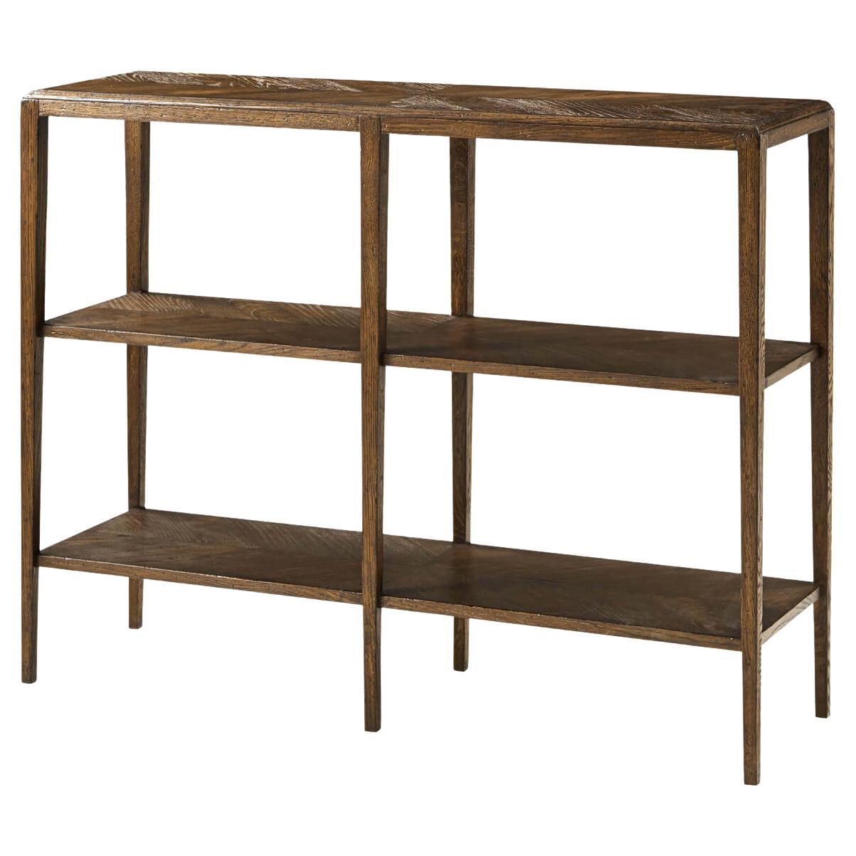 Neo Classic Oak Three-Tier Console Table, Dark For Sale