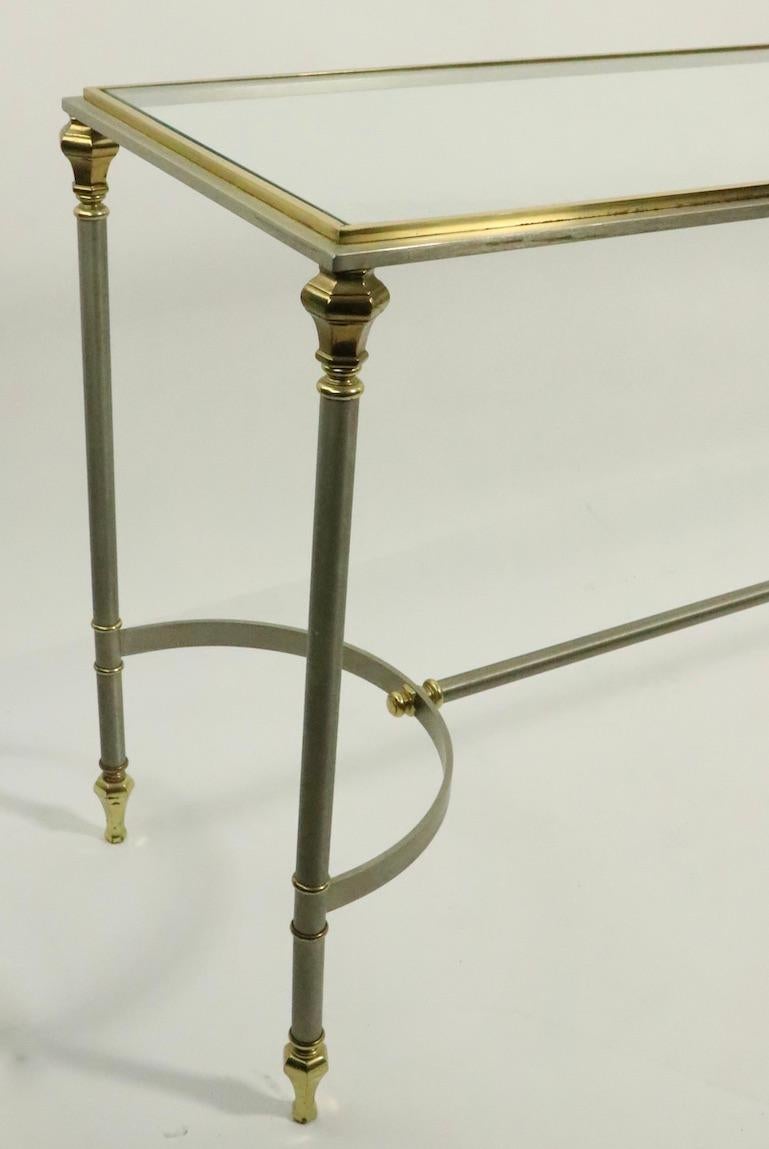 Glass Neoclassic Steel and Brass Console in the Style of Maison Jansen