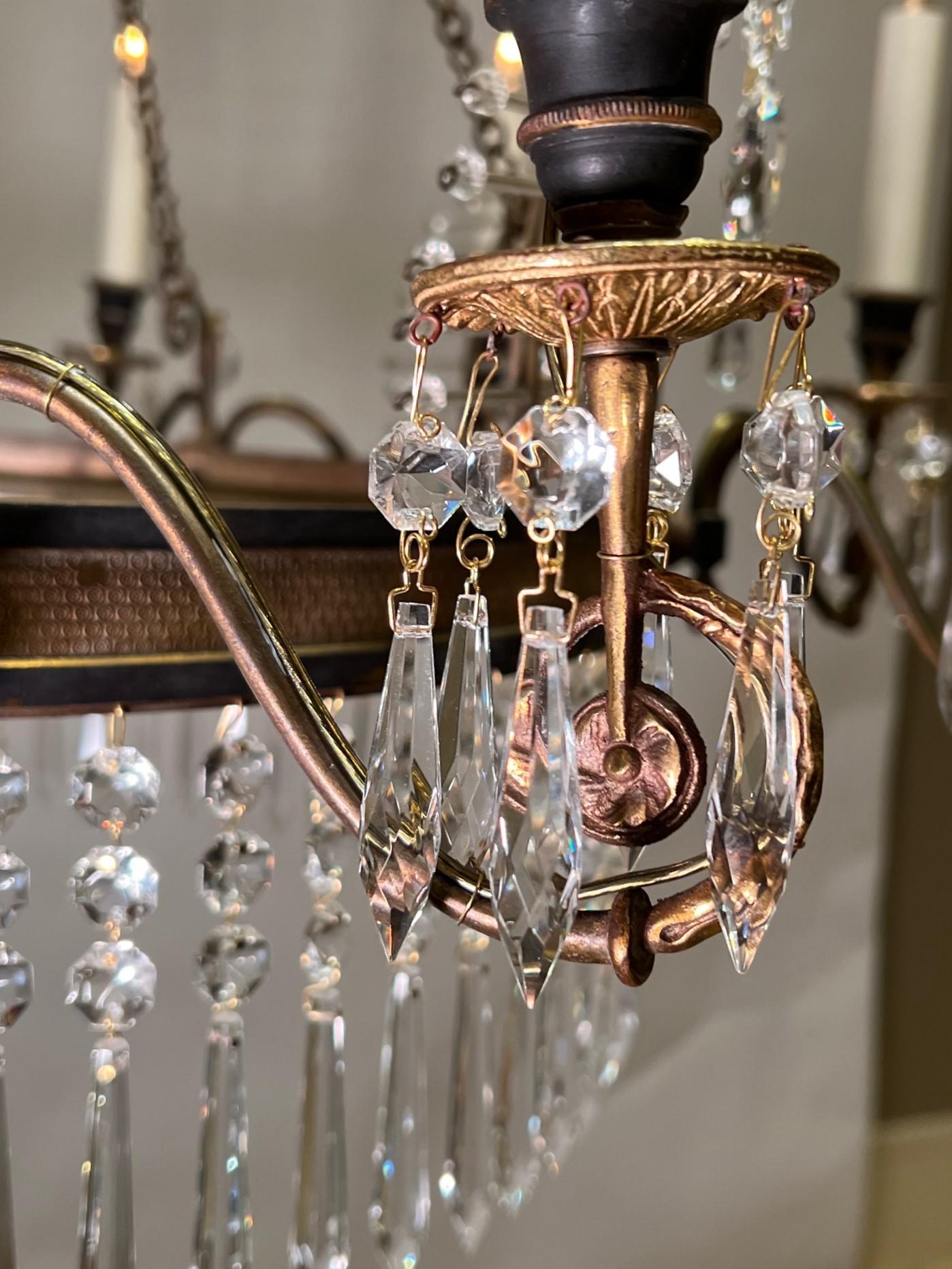 Neo-Classic Style 10-Light Bronze & Crystal Chandelier, Italy, Circa:1920 For Sale 4