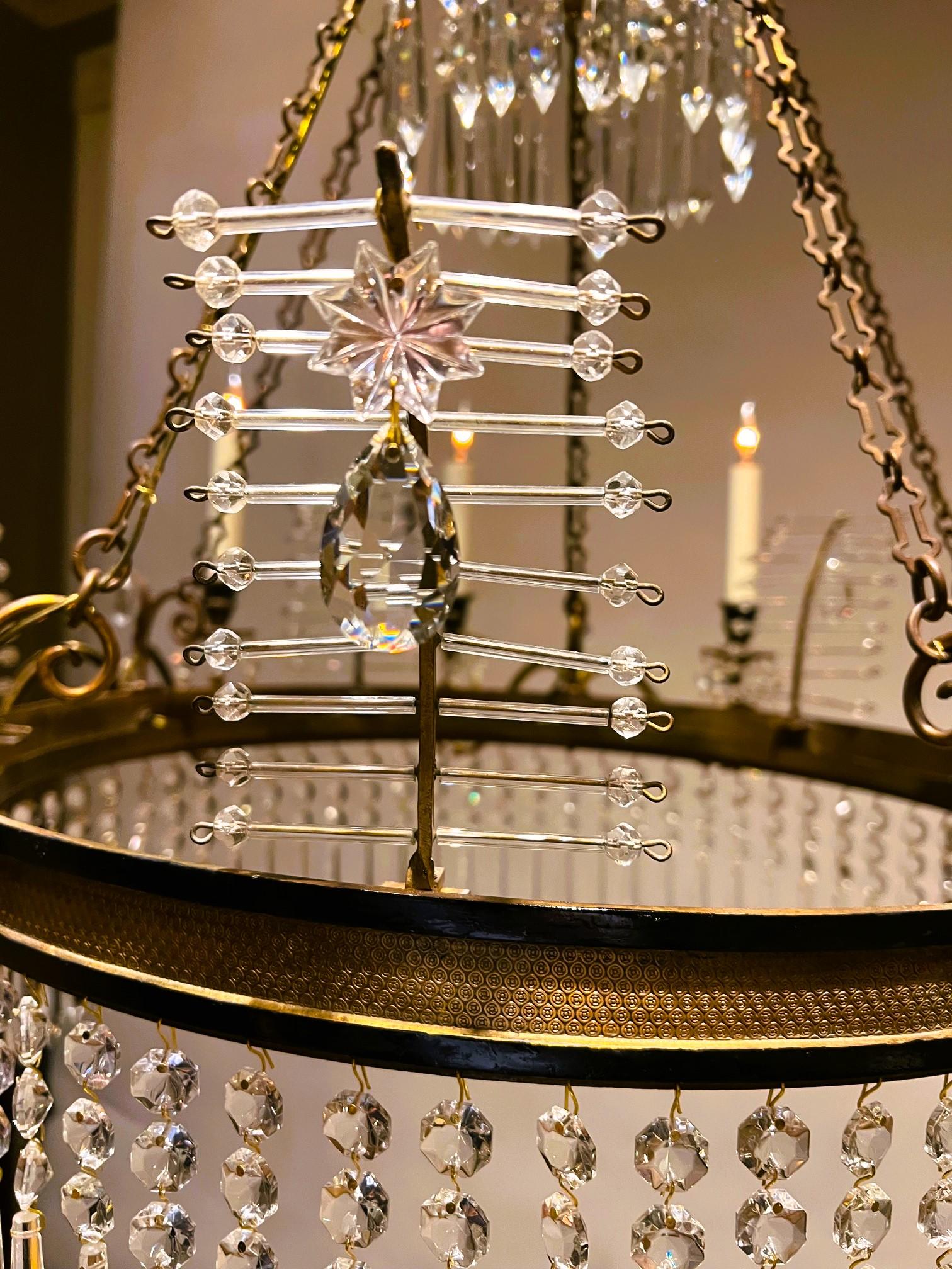 Italian Neo-Classic Style 10-Light Bronze & Crystal Chandelier, Italy, Circa:1920 For Sale