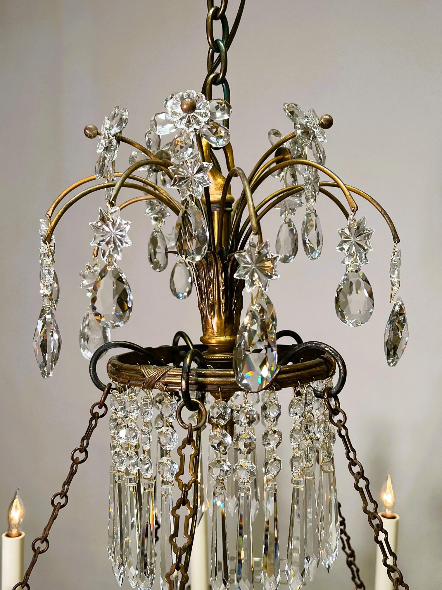 Neo-Classic Style 10-Light Bronze & Crystal Chandelier, Italy, Circa:1920 In Good Condition For Sale In Alexandria, VA