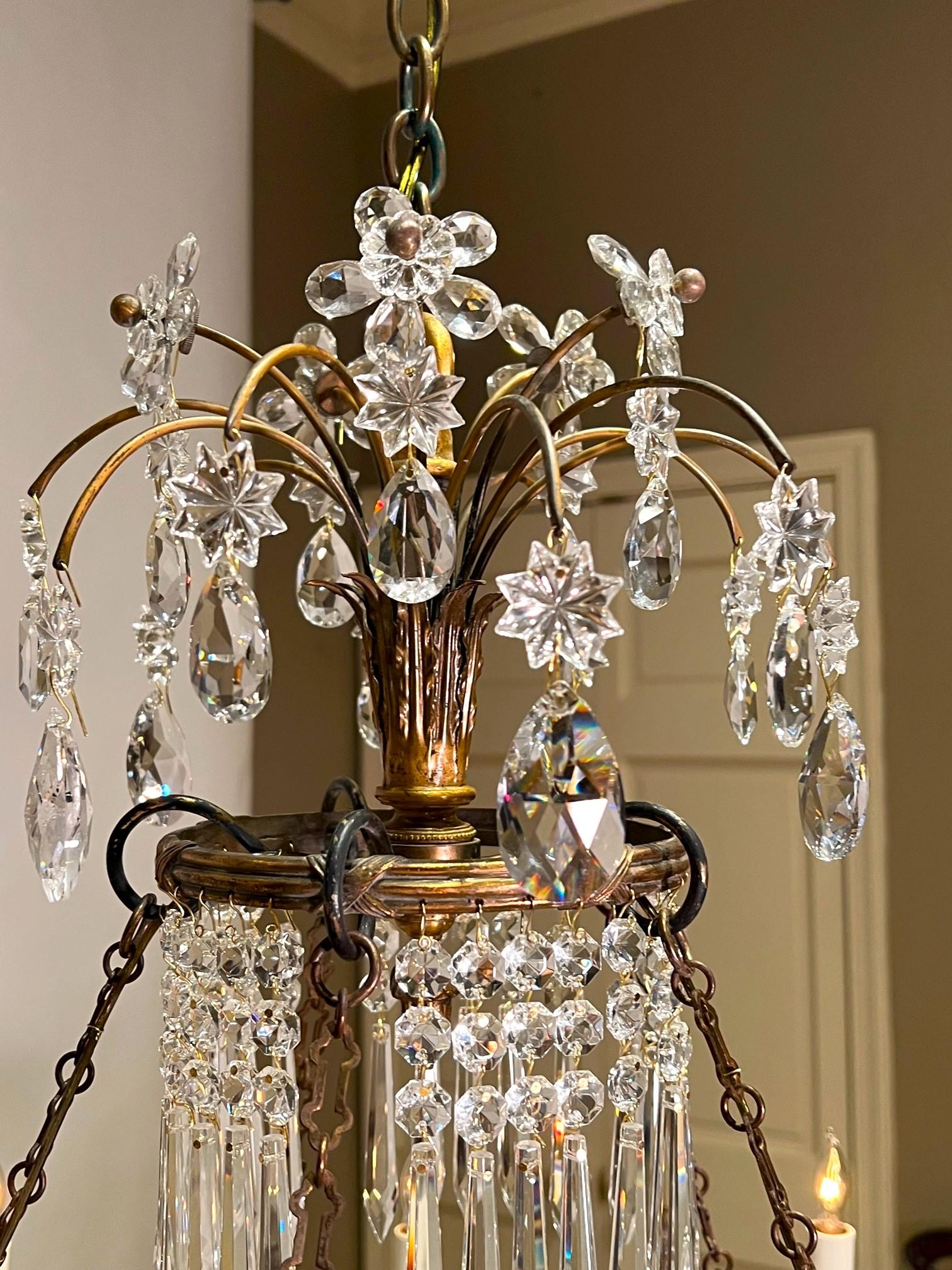 20th Century Neo-Classic Style 10-Light Bronze & Crystal Chandelier, Italy, Circa:1920 For Sale