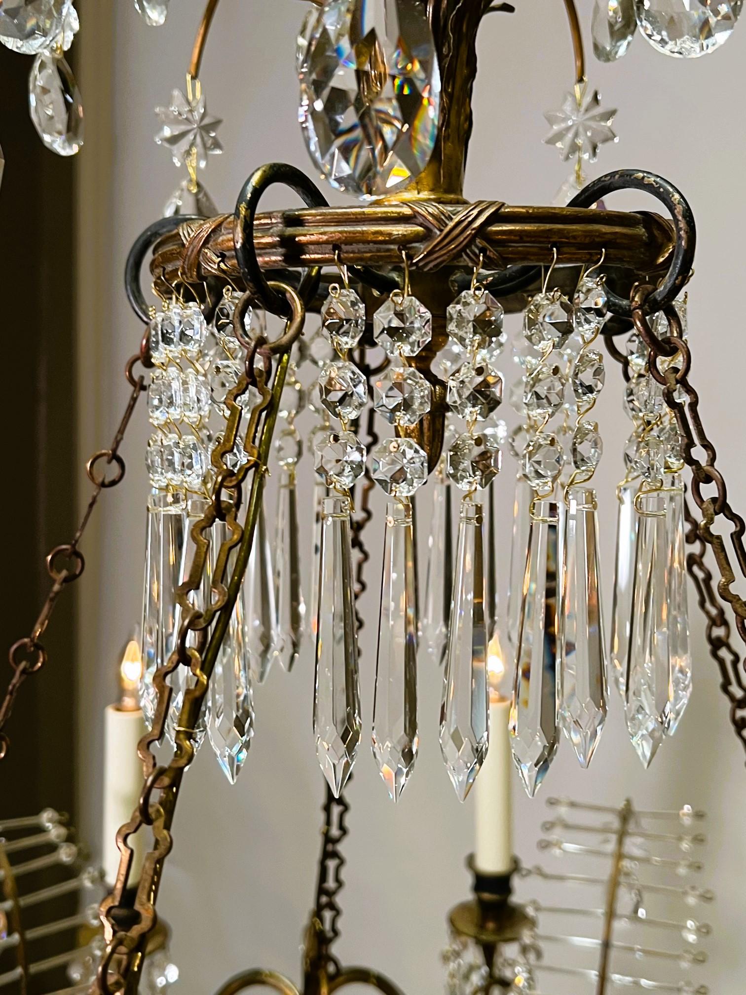 Neo-Classic Style 10-Light Bronze & Crystal Chandelier, Italy, Circa:1920 For Sale 1