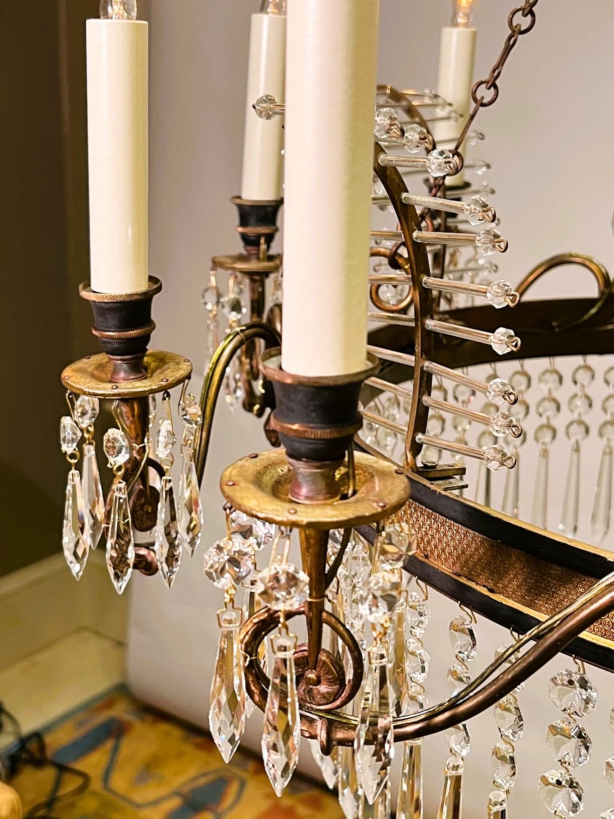 Neo-Classic Style 10-Light Bronze & Crystal Chandelier, Italy, Circa:1920 For Sale 3