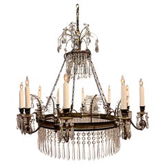 Neo-Classic Style 10-Light Bronze & Crystal Chandelier, Italy, Circa:1920