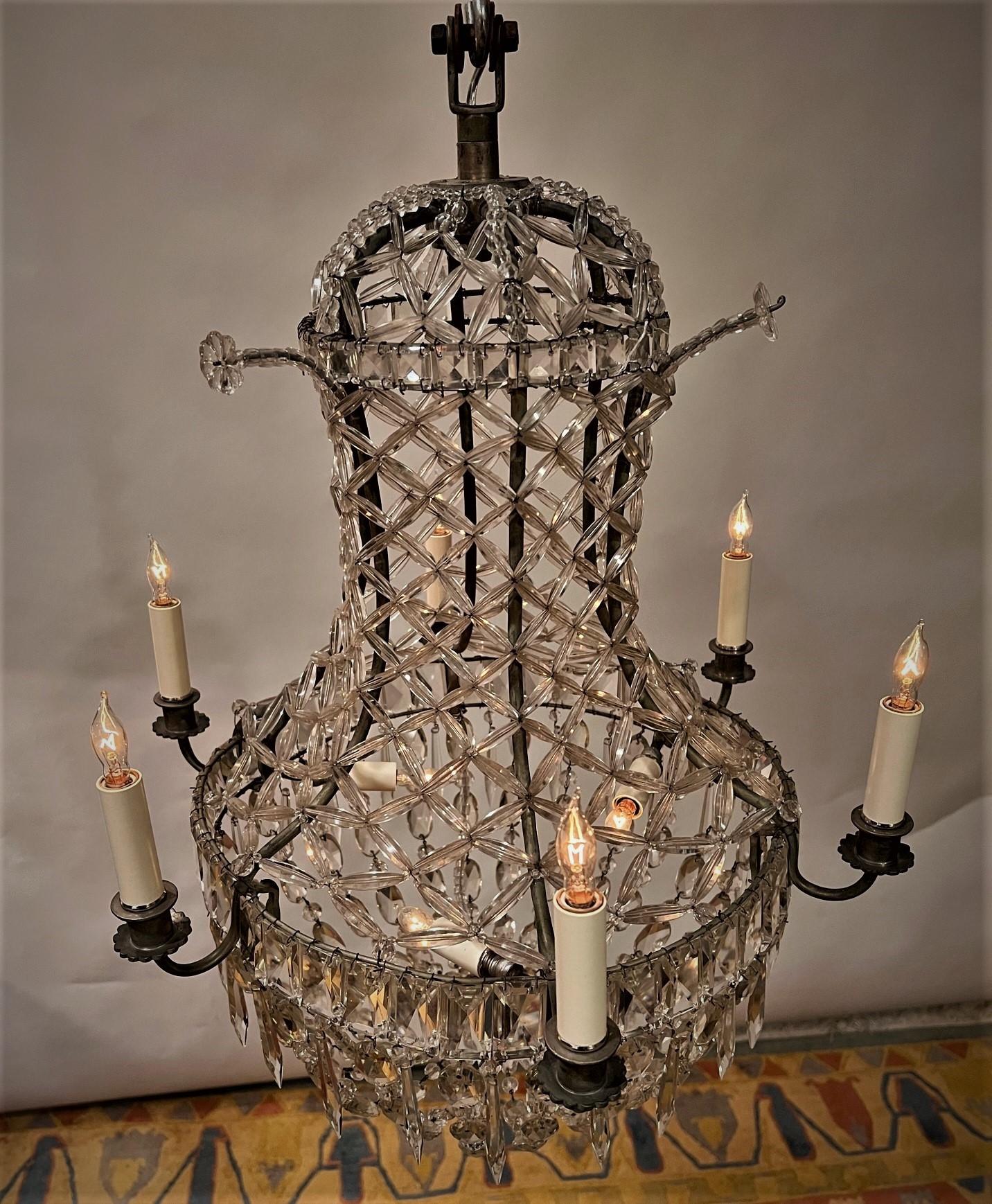 Neoclassical Neo-Classic Style Crystal 9-Light Chandelier, Italy, Circa:1905 For Sale