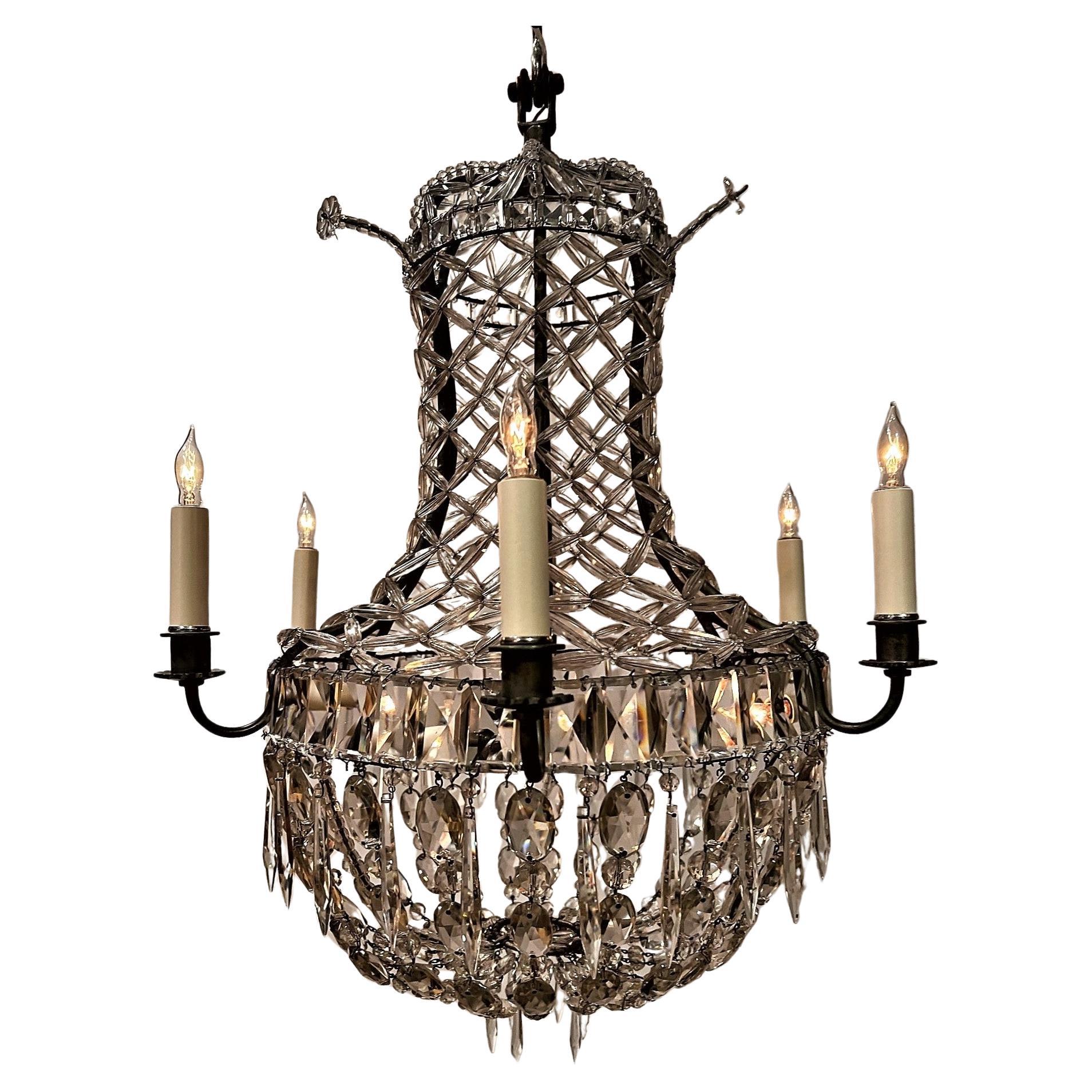 Neo-Classic Style Crystal 9-Light Chandelier, Italy, Circa:1905 For Sale