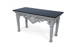 Neo-Classic Style White Distressed Wood and Green Faux Marble Topped Console Tab