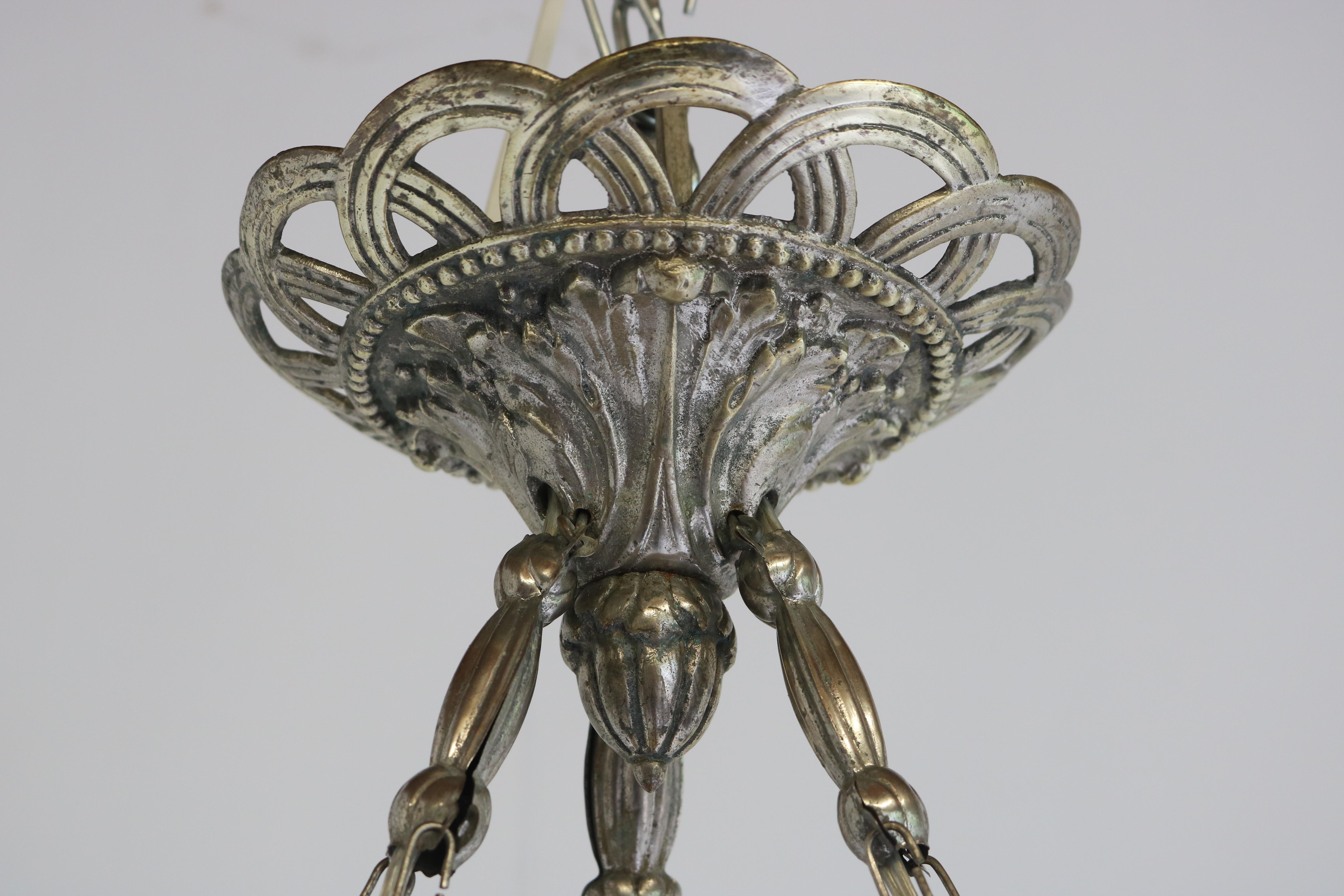 Neoklassizistischer Alabaster-Anhänger/Kronleuchter aus Silber und Bronze, Renaissance-Revival im Angebot 6