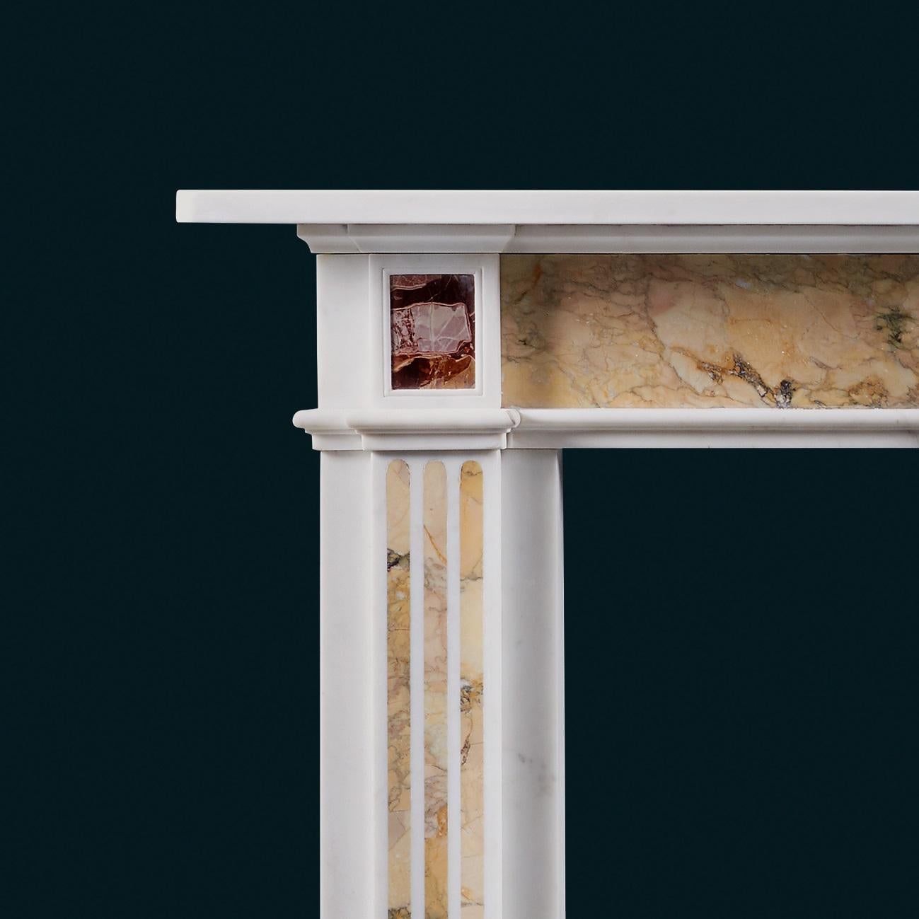 Neoclassical Neo-Classical Antique Fireplace Mantel in Statuary, Siena and Jasper Marbles For Sale