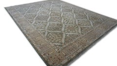 Neo-Classical Beige and Olive Botanical Lattice Tree-of-Life Rug  7'4''x9'5''