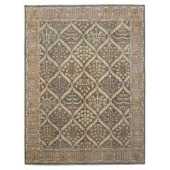 Neo-Classical Beige and Olive Botanical Lattice Tree-of-Life Rug  7'4''x9'5''
