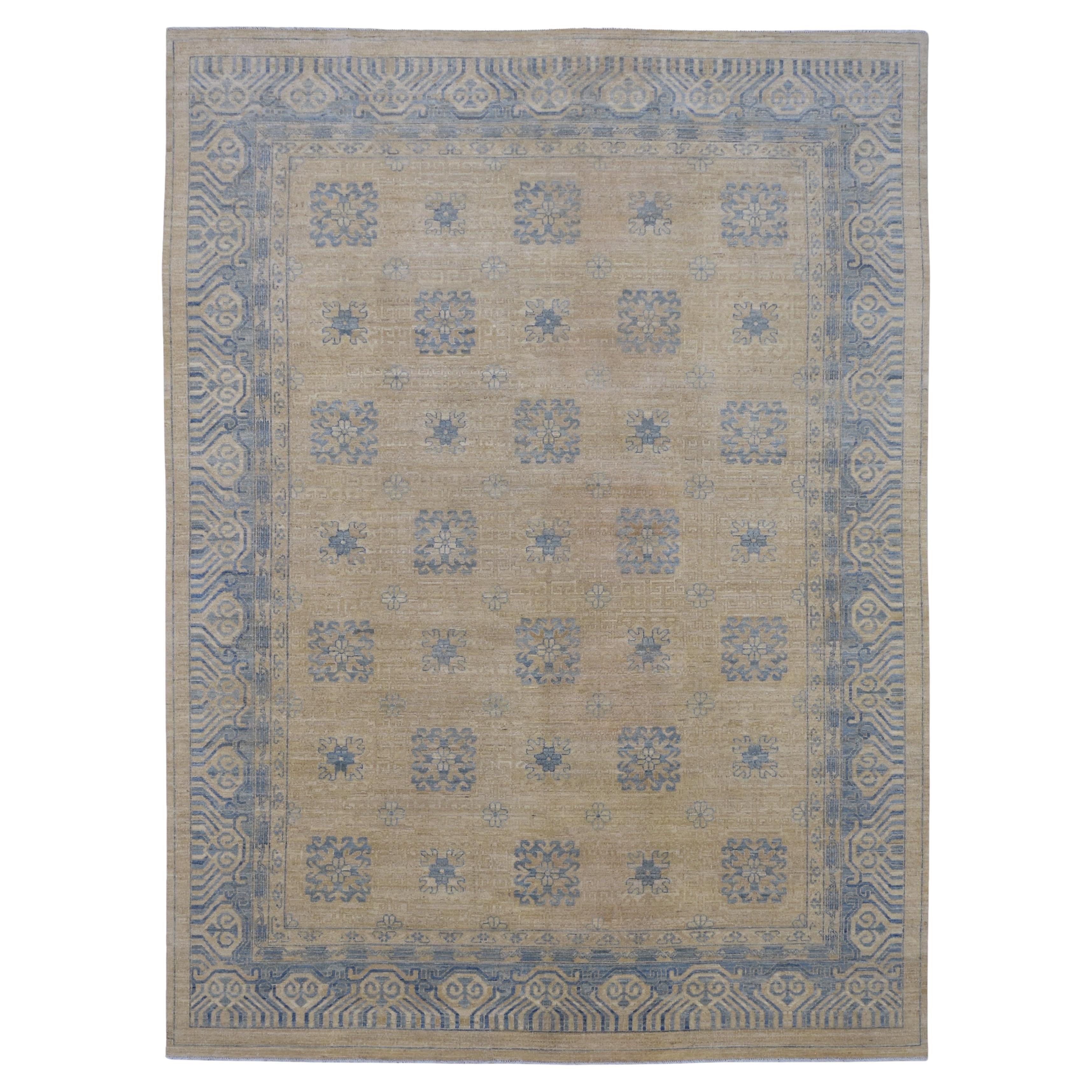 Neo-Classical Beige and Sky Blue Geometric Designed Rug 9'x12'