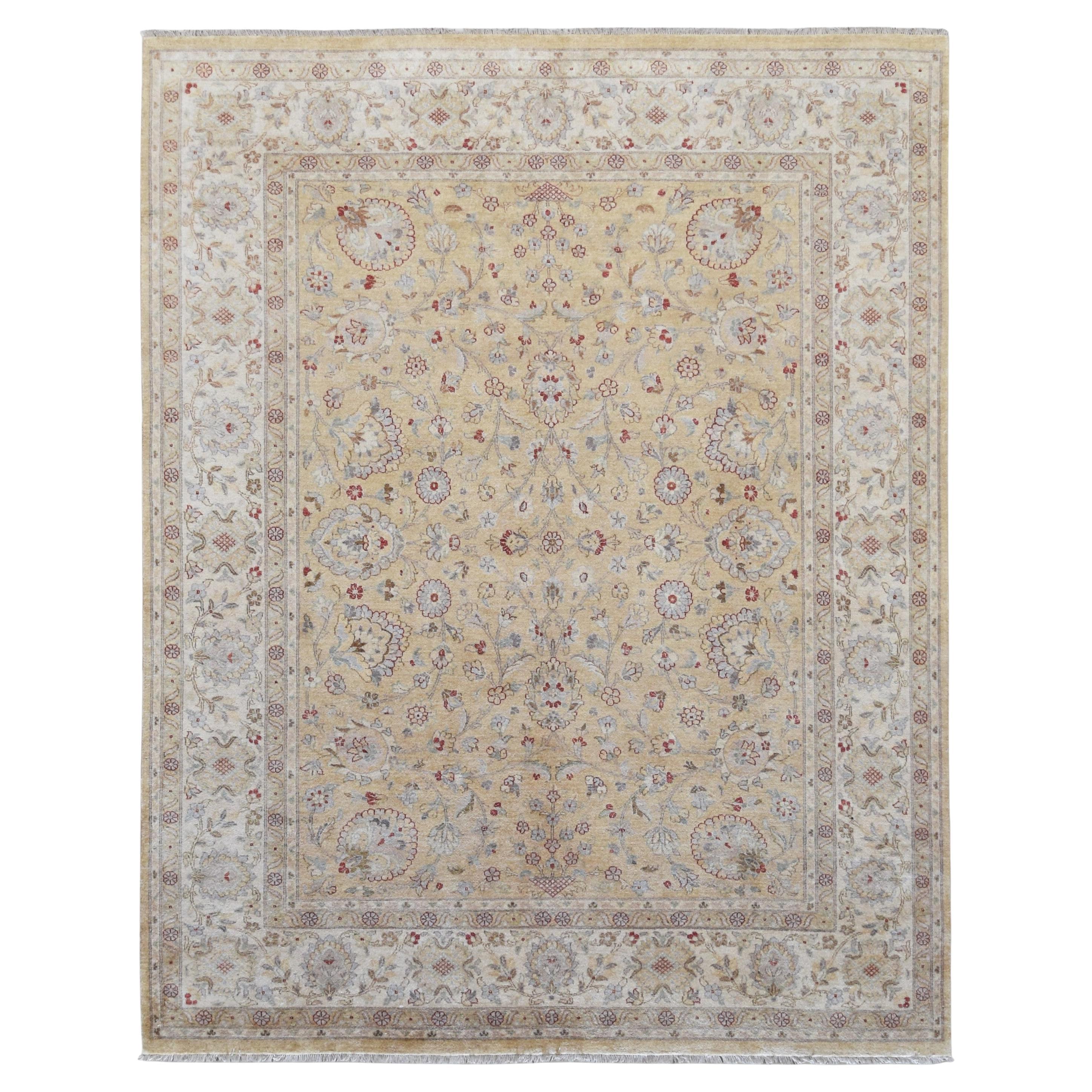 Neo-Classical Beige gold Field with Rust Motif Rug 7'10''x10'
