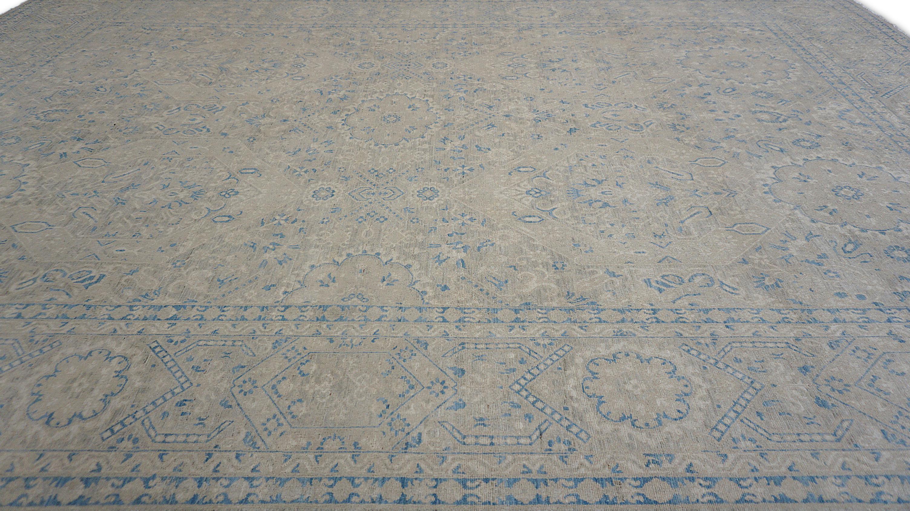 Noué à la main Tapis en laine Sultanabad Rugs beige, vert et bleu néoclassique 8'6''x11'8'' en vente