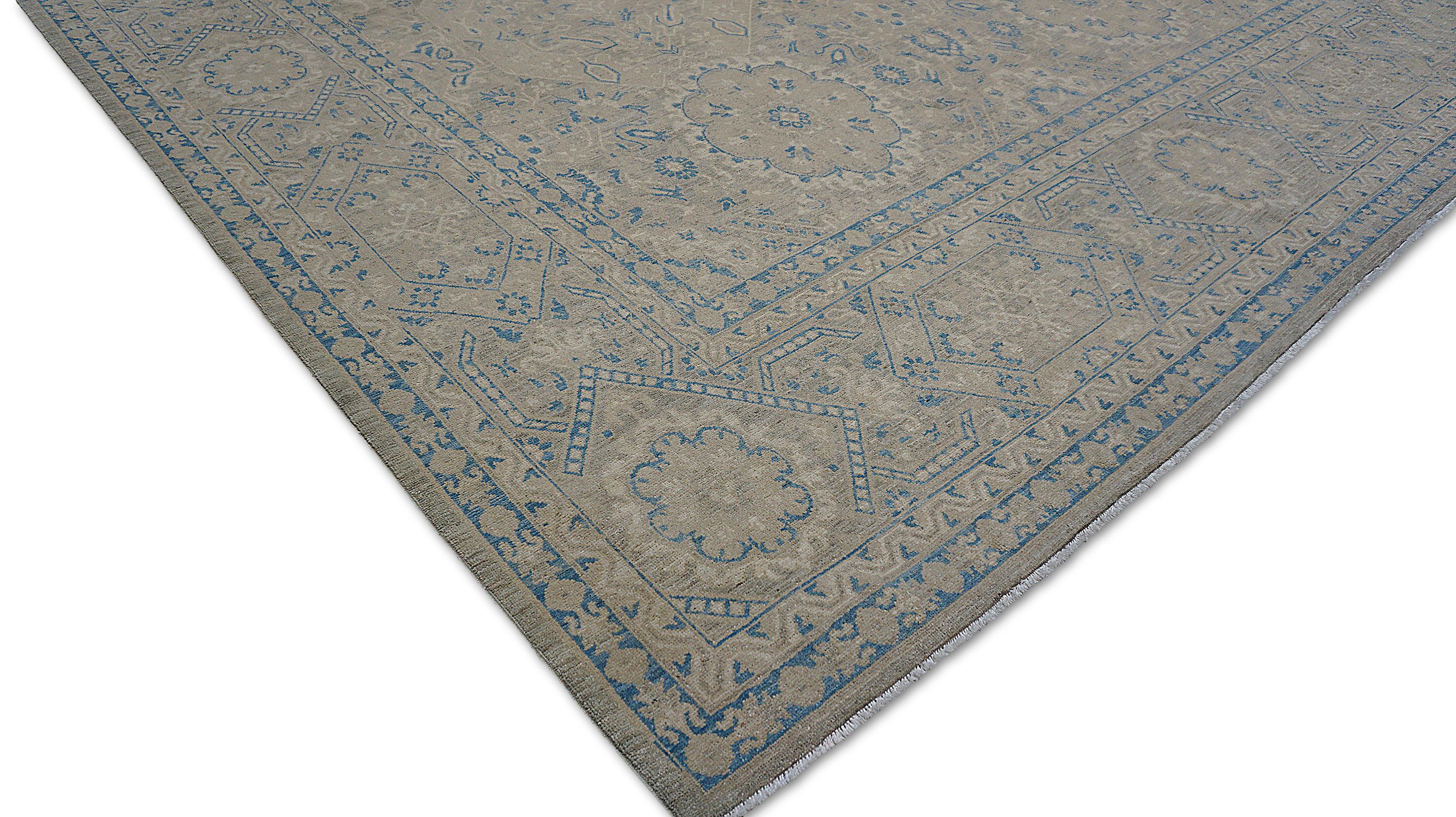 Tapis en laine Sultanabad Rugs beige, vert et bleu néoclassique 8'6''x11'8'' Neuf - En vente à Torrance, CA