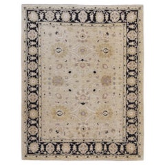 Tapis de laine néoclassique beige avec bordure noire 7'10''x9'9''