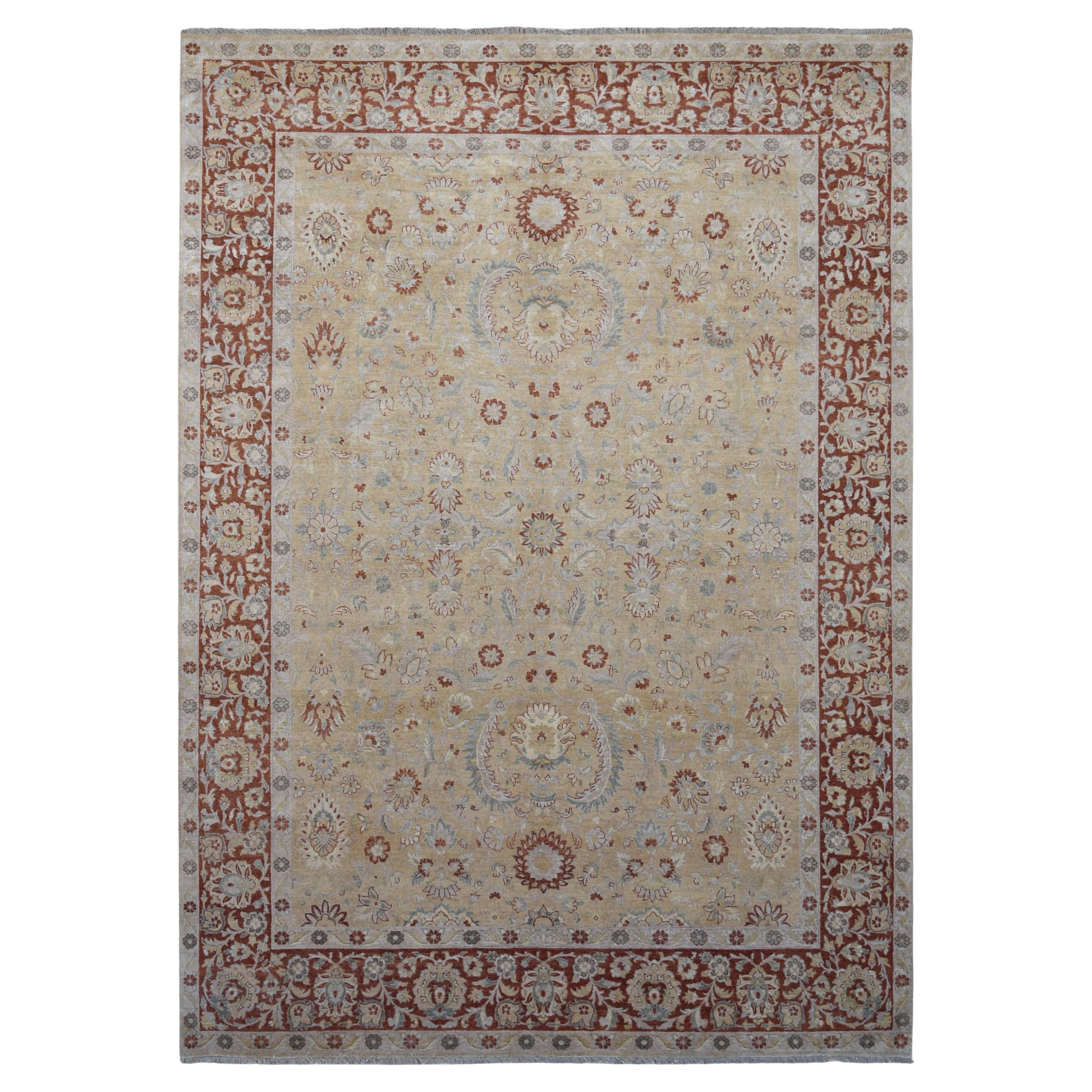 Neo-Classical Beige with Terracotta Floral Motif Rug 8'10''x12'5''