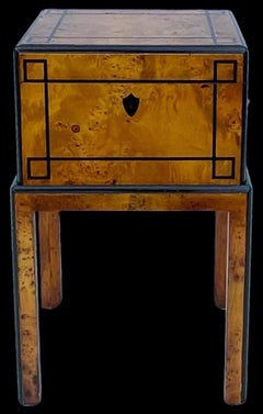 Neo-Classical Biedermeier Style Burl and Ebonized Box on Stand or Side Table