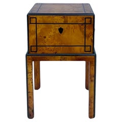 Neo-Classical Biedermeier Style Burl and Ebonized Box on Stand or Side Table 