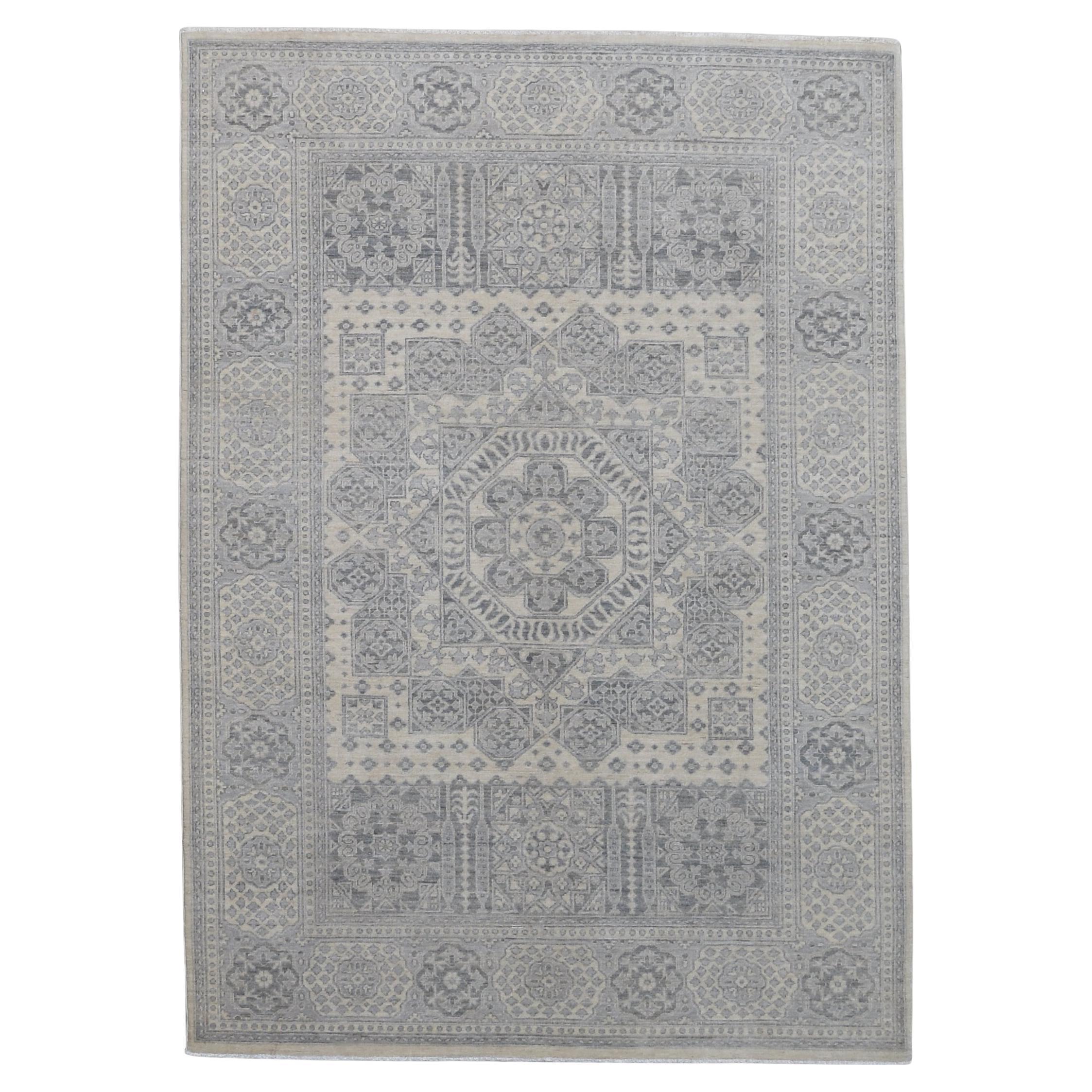 Neoklassizistischer blauer und grauer Mamluk-Teppich aus Wolle 5'7''x7'9''