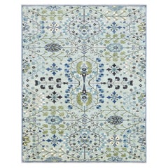 Alfombra neoclásica de lana floral azul y verde 8'x10' Circa 2020