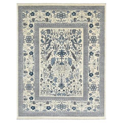 Neo-Classical Blue and Ivory Botanical Motif 8'x10'