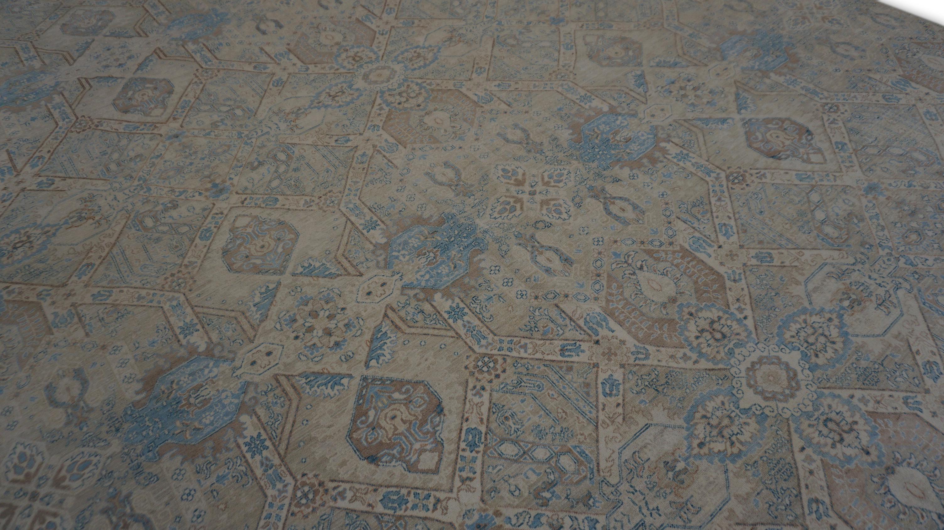 Tappeto neo-classico in lana pregiata blu e avorio stile Oushak 8'x9'9'' in vendita 2
