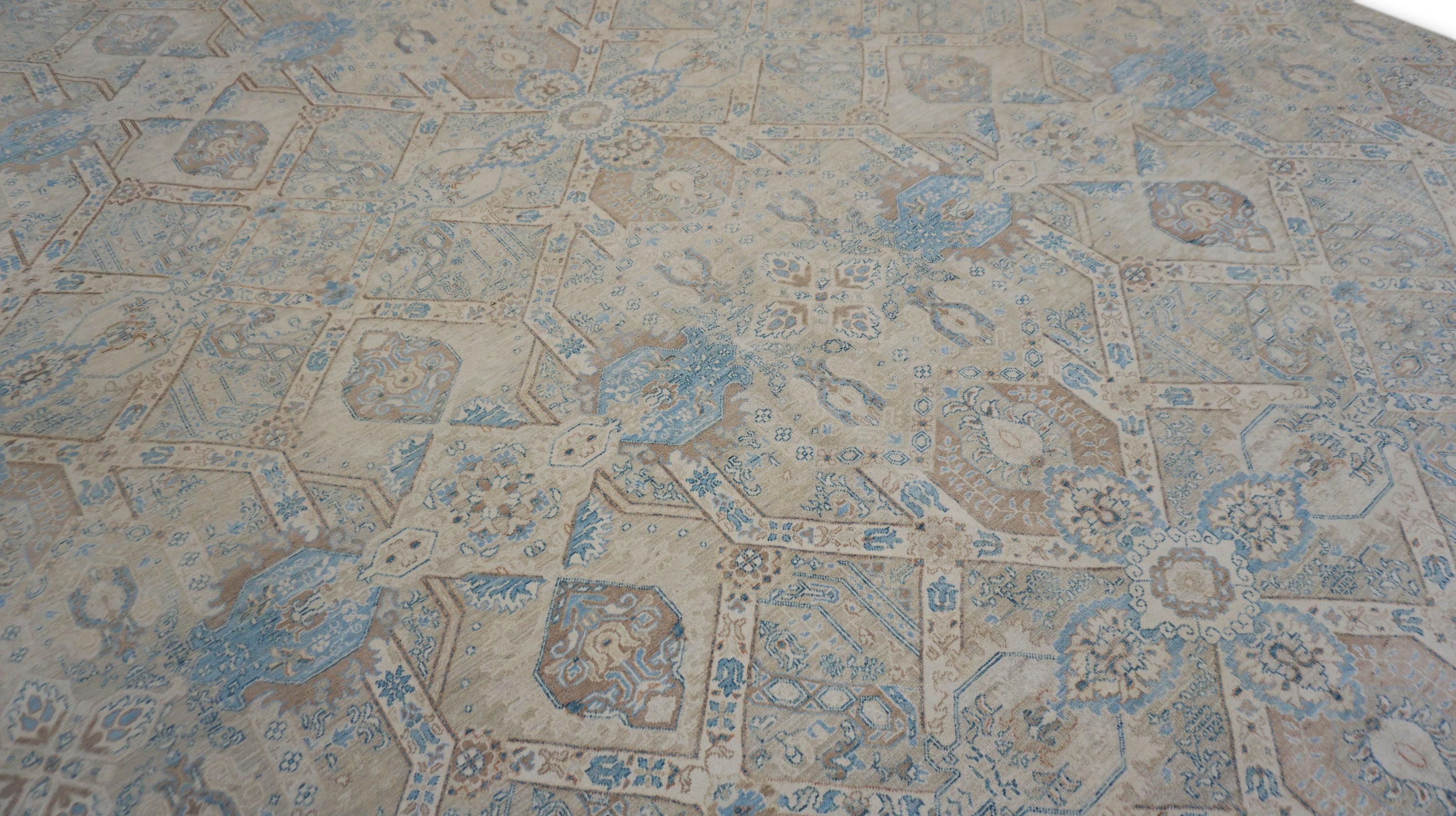 Tappeto neo-classico in lana pregiata blu e avorio stile Oushak 8'x9'9'' In condizioni Nuovo in vendita a Torrance, CA