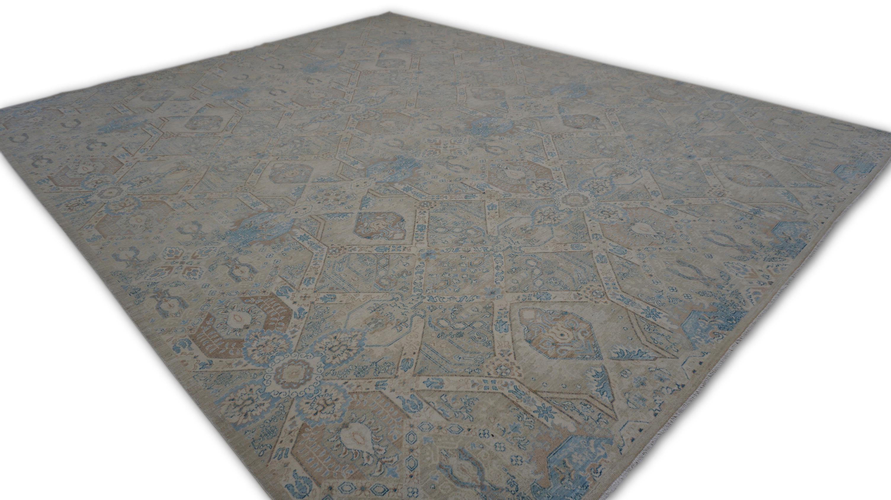 XXI secolo e contemporaneo Tappeto neo-classico in lana pregiata blu e avorio stile Oushak 8'x9'9'' in vendita
